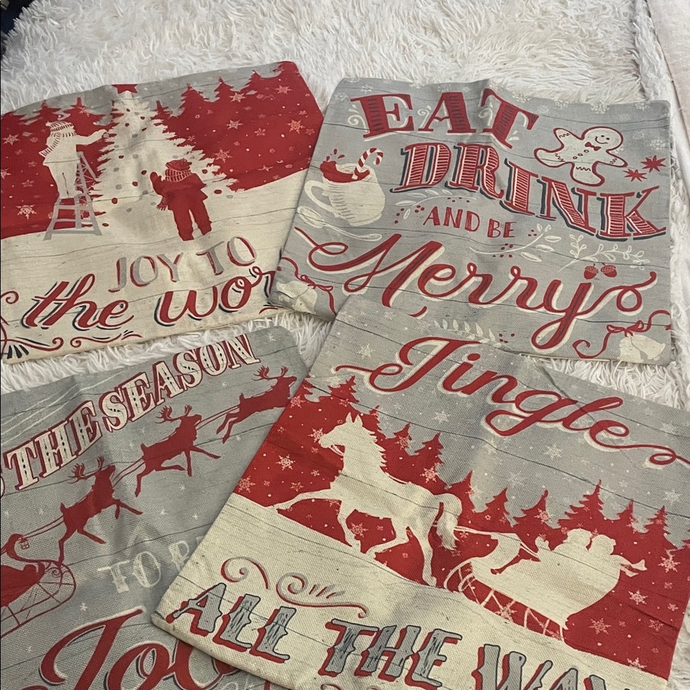 Festive Holiday Pillow Covers Set - Red and Cream